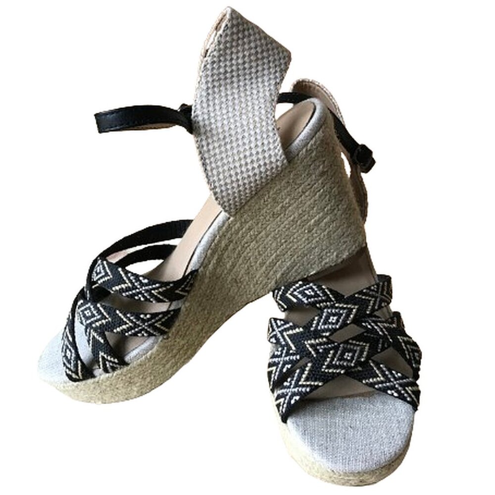 Lucky Brand Espadrille Wedge Platform Sandals, Size 8 Aztec Print Straps